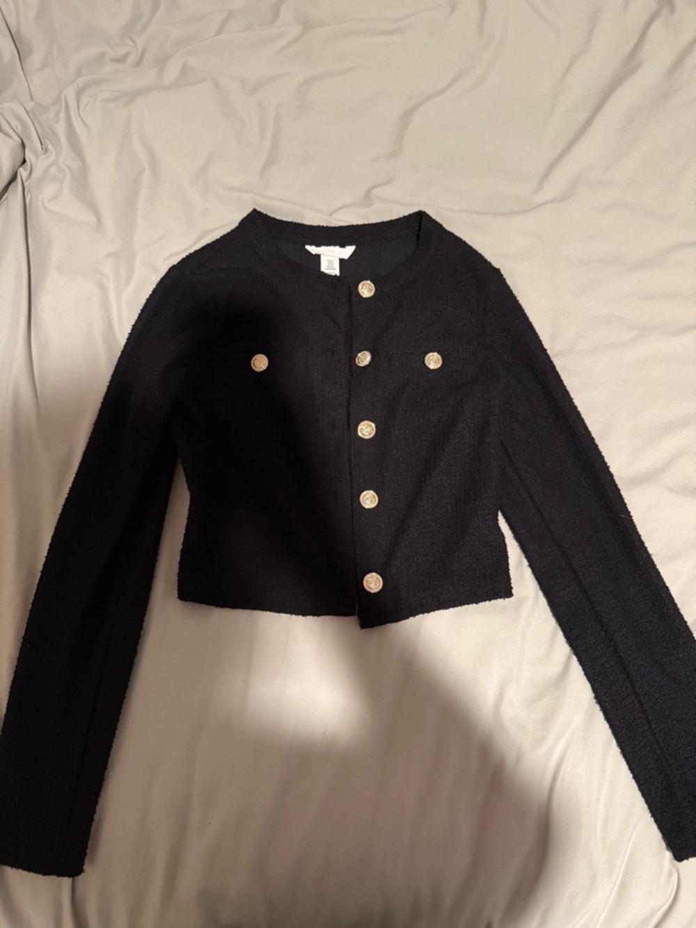 H&M Black Cropped Button Cardigan with Gold Buttons